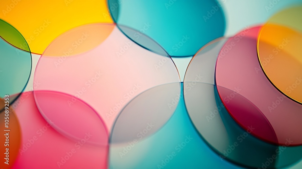Poster A symphony of overlapping circles in varied hues, symbolizing the integration and harmony of diverse perspectives, photography style