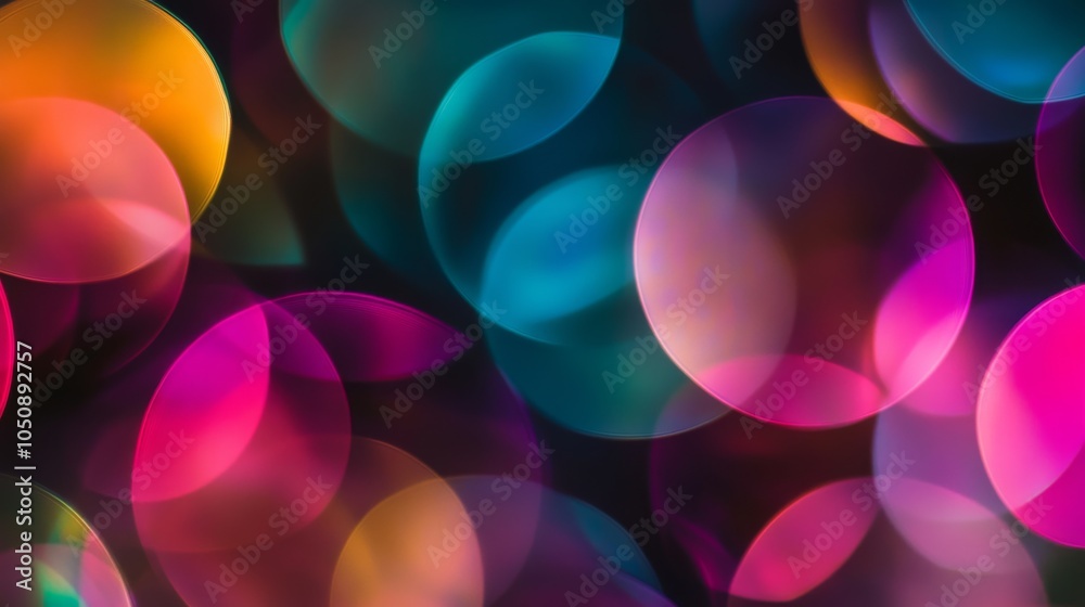 Poster a symphony of overlapping circles in varied hues, symbolizing the integration and harmony of diverse