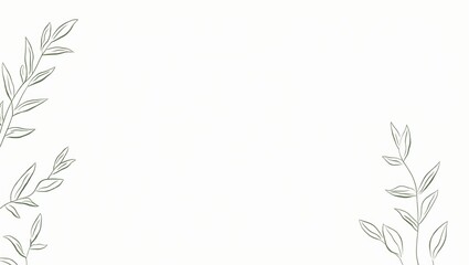 Obraz premium Minimalist frame with dark green leaf drawing on white background