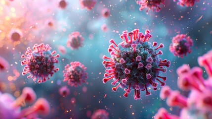 Fototapeta premium Close-up of a coronavirus particle in a cellular environment, representing the COVID-19 outbreak