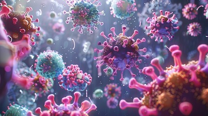 Fototapeta premium Close-up of a coronavirus particle in a cellular environment, representing the COVID-19 outbreak