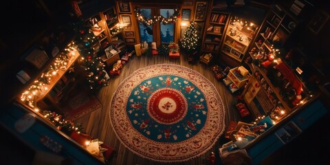 Obraz premium A beautifully decorated Christmas tree with glowing lights in a cozy living room setting.