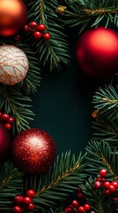 Fototapeta premium A festive Christmas tree adorned with red and gold ornaments, creating a warm and joyful holiday atmosphere.