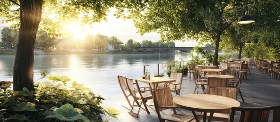 Fototapeta premium Outdoor Cafe by the River