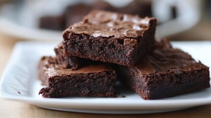 Chocolate brownies on plate. Dessert background