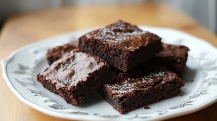 Chocolate brownies on plate. Dessert background