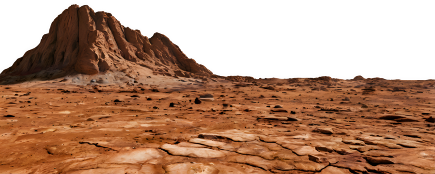 Detailed Martian Landscape with Vast Red Desert Mountain Ranges and Barren Terrain on a Transparent Background for Space Enthusiasts