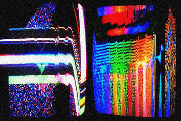 Glitch camera effect. Retro VHS background. Old video template. No signal. Static TV noise, bad TV signal.	
