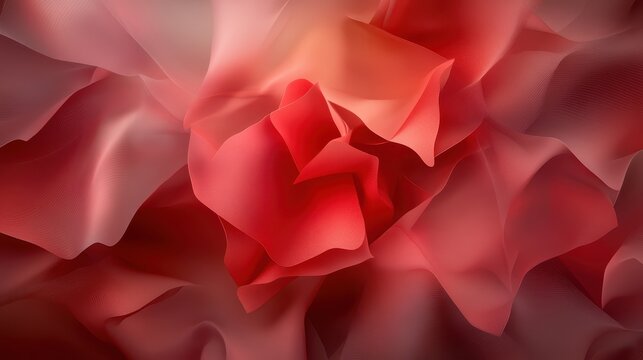 An abstract array of vibrant red shapes in fluid composition, reminiscent of flowing fabrics, demonstrating motion and depth with rich color dynamics and visual intrigue.