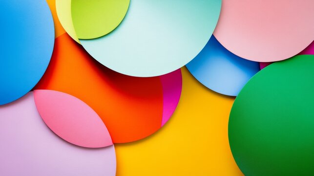 A vibrant abstract composition with intersecting circles of different colors, Symbolizing inclusivity and diversity, photography style