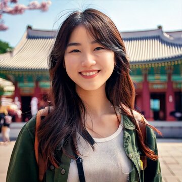 A 19 year old asian girl in Korea in seoul city center square