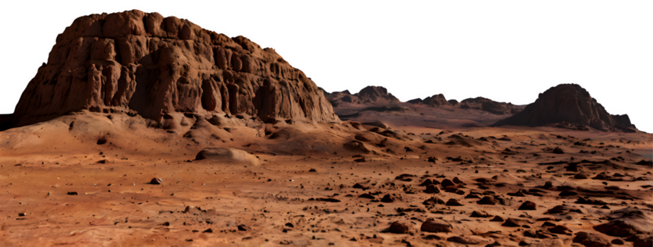Scenic Martian Landscape with Rugged Red Mountains and Desert Terrain on a Clear Background