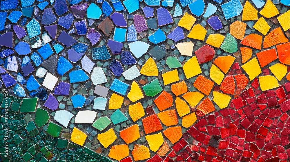Poster a vibrant mosaic representing diverse cultures, featuring interlocking pieces in various colors and 