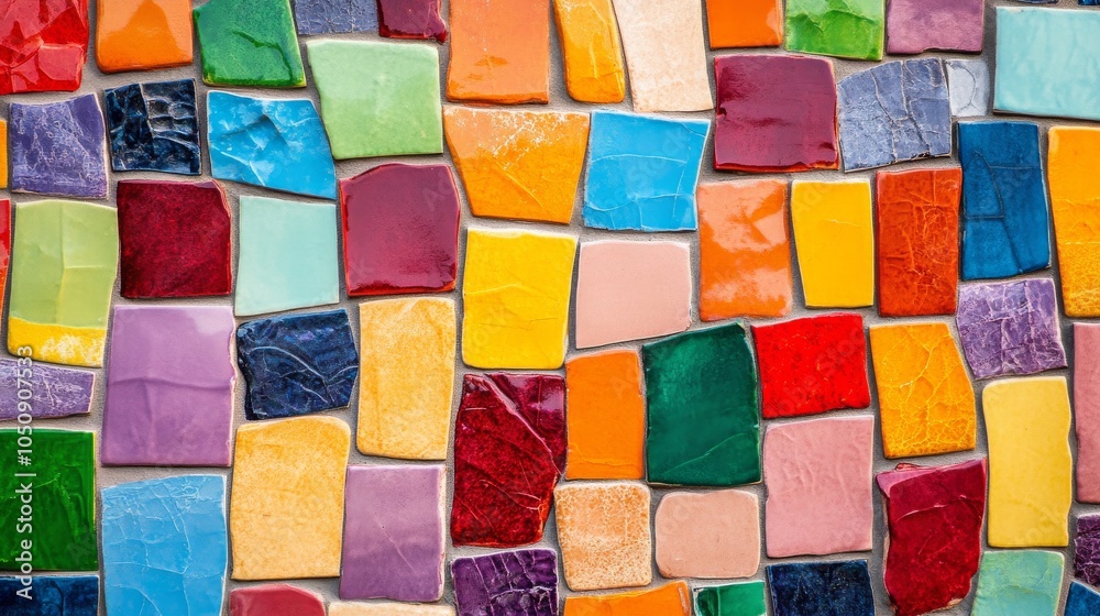 Poster a vibrant mosaic representing diverse cultures, featuring interlocking pieces in various colors and 