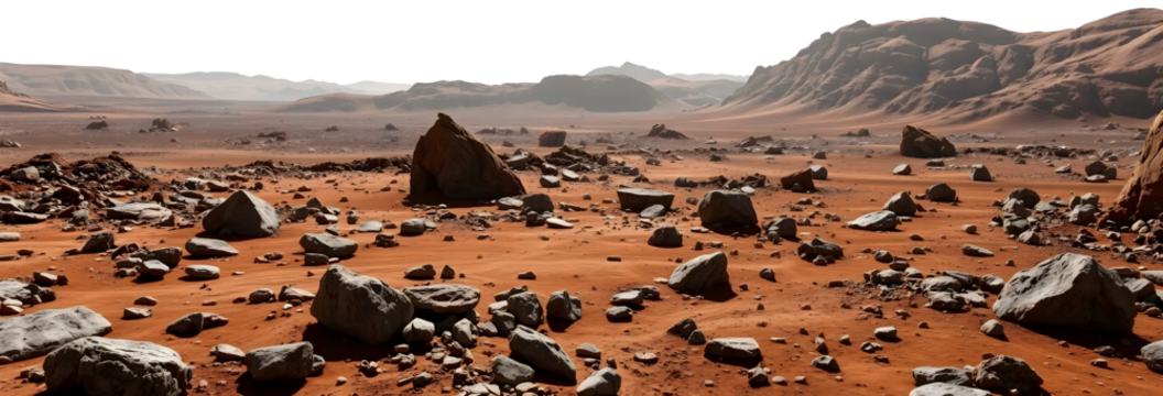 Transparent Martian Landscape with Red Sand Desert and Dramatic Mountains Perfect for Space Exploration and Planetary Scenes