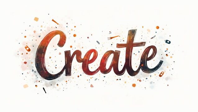 Artistic Create word in script with paintbrush and palette doodles