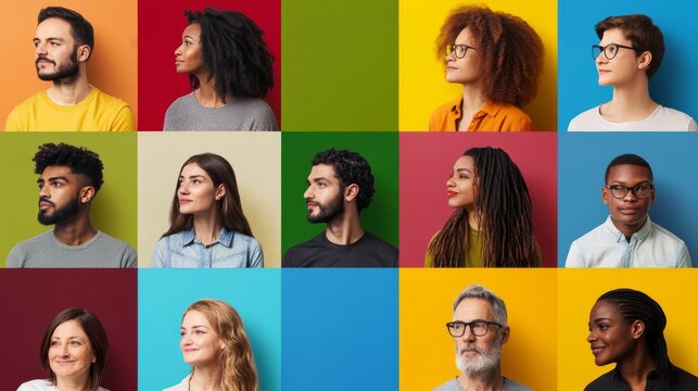 A visual of a diverse group of individuals looking through different colored windows, each showing various aspects of life, Representing the varied perspectives and experiences within a community