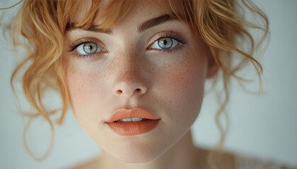 Portrait of a young woman with curly hair and freckles showcasing natural beauty during daylight