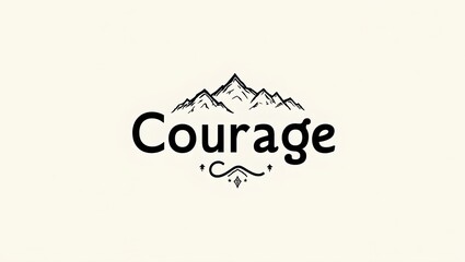 Fototapeta premium Inspirational word Courage with mountain doodles symbol of bravery
