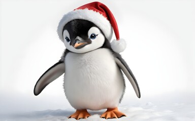 Obraz premium christmas penguin chick with santa hat for seasonal merchandise