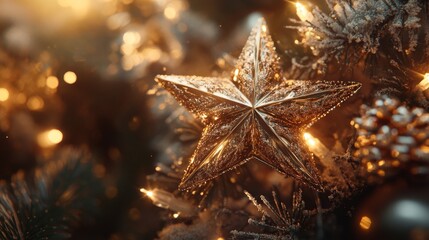Christmas golden star. Holiday decoration background