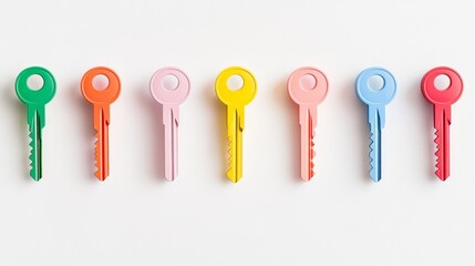 A visually compelling metaphor for diversity, showing an array of different-colored keys unlocking a single, unified door