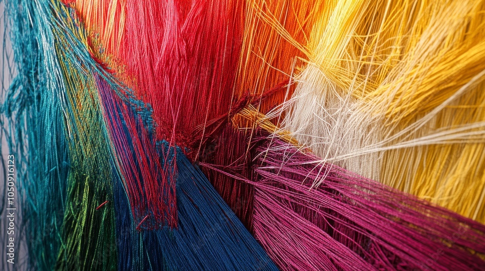 Poster a visually striking image of different colored threads being woven together into a single, intricate
