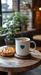 Fototapeta premium Cozy Coffee Moment with Pastry on Wooden Table