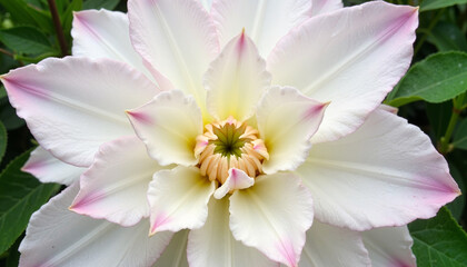 Fototapeta premium Delicate white clematis flower blooming in garden