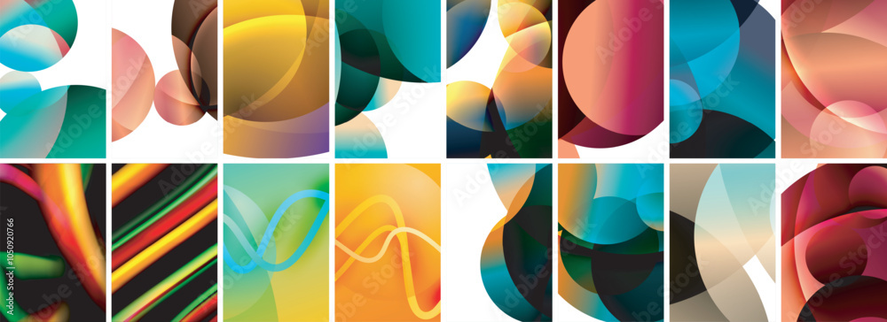 Poster Collection of abstract background with waves, colorful shapes and 3d shadow effect. Vector Illustration For Wallpaper, Banner, Background, Card, Book Illustration, landing page