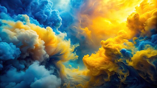 Unusual abstract clouds in yellow and blue colors reflecting