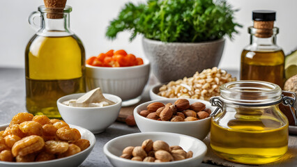food sensitivity tests and various foods and oils that represent digestive health generative ai