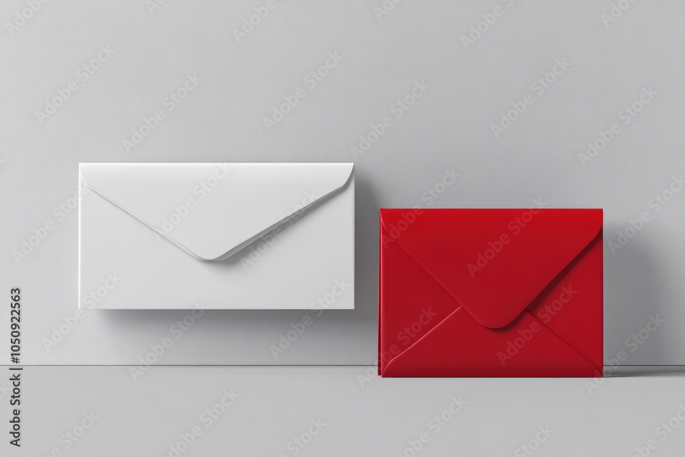 Wall mural red envelope placed on top of white envelope against a dark background, contrasting colors with asia