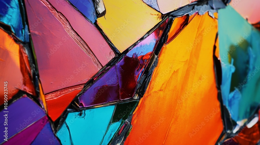 Poster Abstract fragmented shards of vibrant colors converging towards a central point, metaphorically illustrating the coming together of diverse voices and perspectives into a unified whole