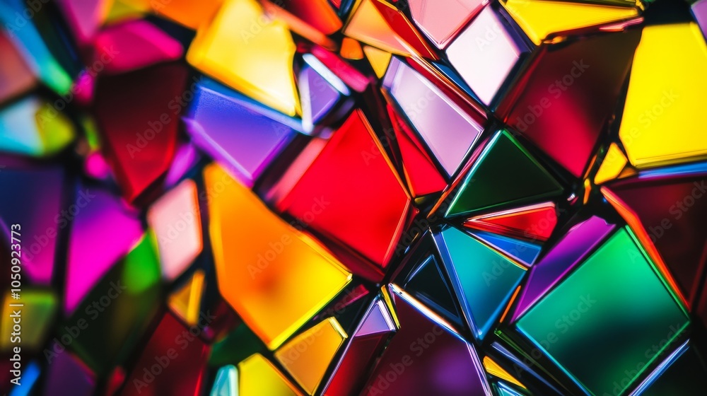 Poster Abstract fragmented shards of vibrant colors converging towards a central point, metaphorically illustrating the coming together of diverse voices and perspectives into a unified whole