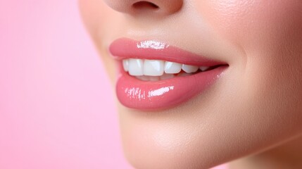 Obraz premium Close-Up of Glossy Lips and Smiling Face