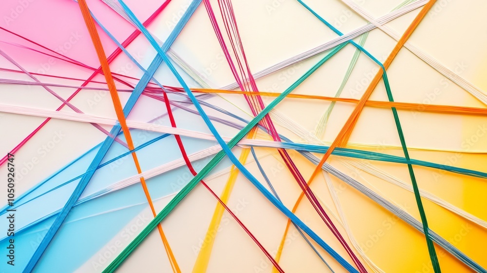 Poster an abstract composition of intersecting lines in vibrant colors against a neutral backdrop, illustra