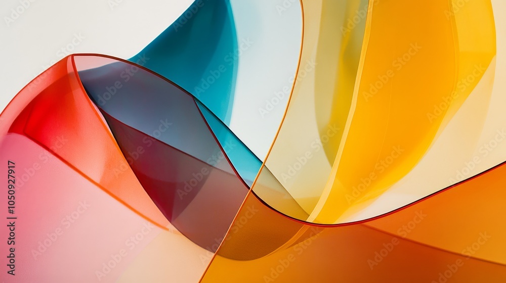 Poster An abstract composition of overlapping transparent layers in vibrant colors against a neutral backdrop, Illustrating transparency and diversity, photography style