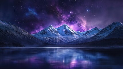 Fototapeta premium Starry Night Over Snowy Mountains