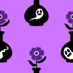 Obraz premium Halloween floral seamless flower with eye pattern for wrapping paper and fabric