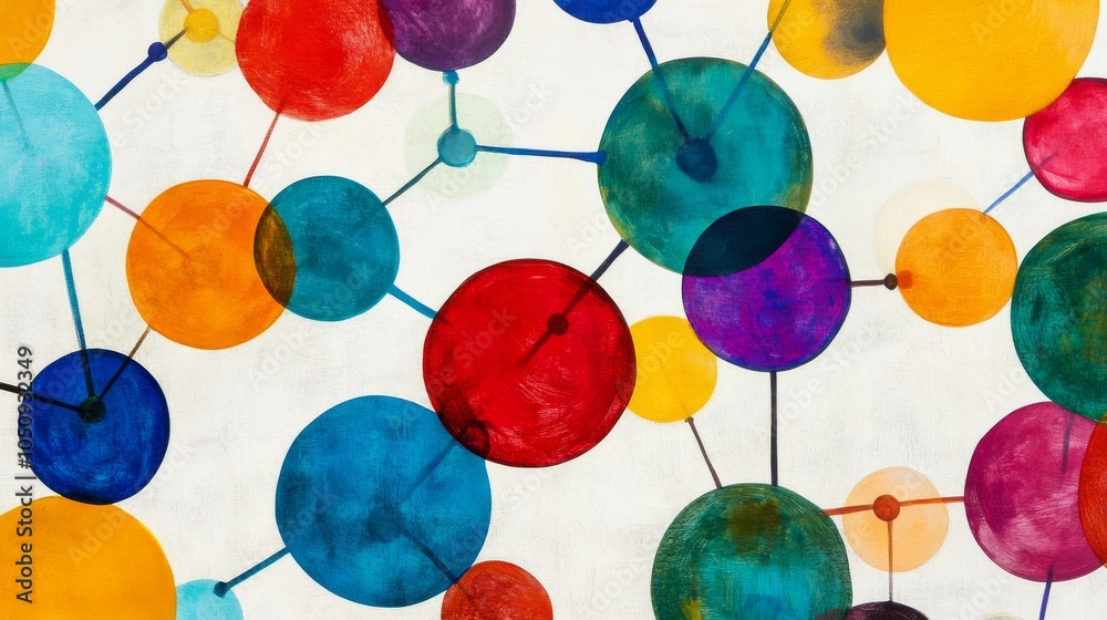 Poster an abstract representation of collective growth, showing a series of interconnected, colorful circle