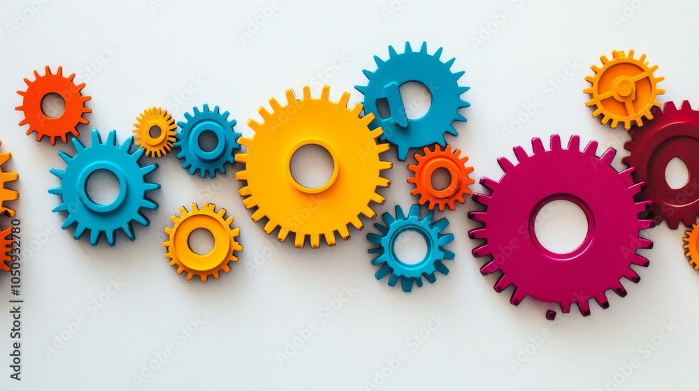 Poster An abstract representation of diverse connections, showing a network of colorful, interlocking gears of various sizes