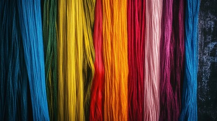 An abstract representation of diverse colored threads weaving into a cohesive fabric against a seamless backdrop, Illustrating collaboration and diversity, photography style