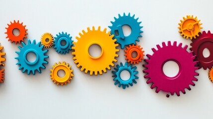 An abstract representation of diverse connections, showing a network of colorful, interlocking gears of various sizes