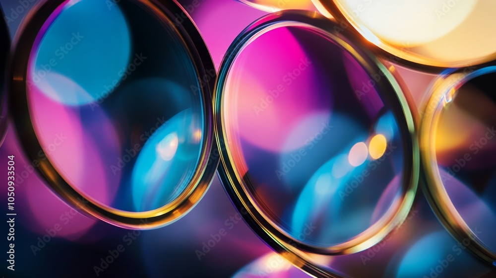 Poster An abstract representation of diverse perspectives, featuring a series of overlapping, colorful lenses creating a spectrum of light