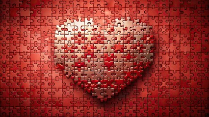 Valentine wallpaper background with jigsaw puzzle pieces in red heart silhouette