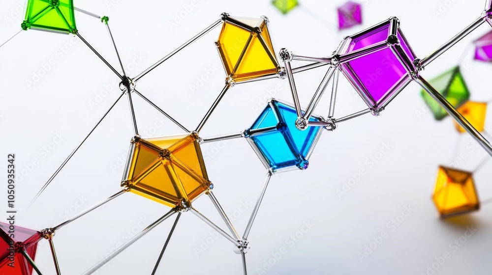 Poster An abstract representation of unity, showing a spectrum of interconnected geometric shapes forming a cohesive whole, Symbolizing the strength found in diverse elements coming together