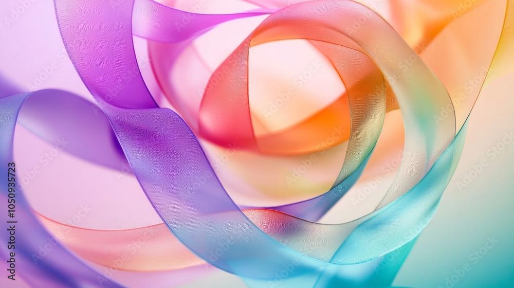 Aufkleber An abstract swirl of ribbons in various shades symbolizing different identities against a soft gradient background, Emphasizing diversity and identity, photography style