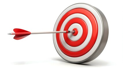 A 3D target with an arrow hitting the bullseye, representing business goals.