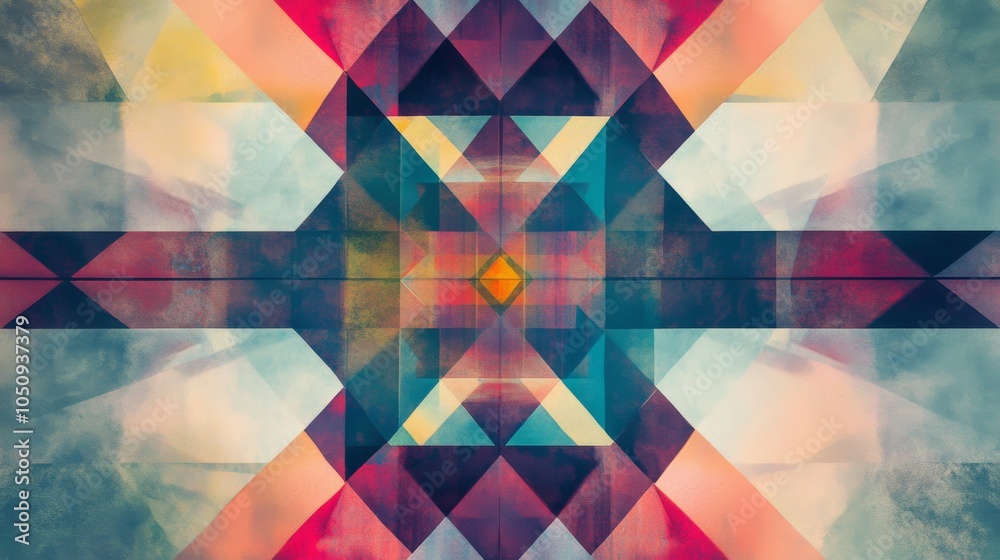Poster An artistic representation of diverse abstract shapes converging towards a central point on a plain backdrop, Reflecting unity and diversity, photography style